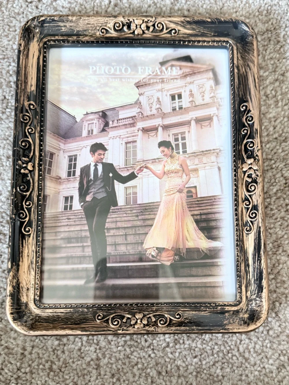 Vintage-Style Ornate Plastic Black and Gold Photo Frame